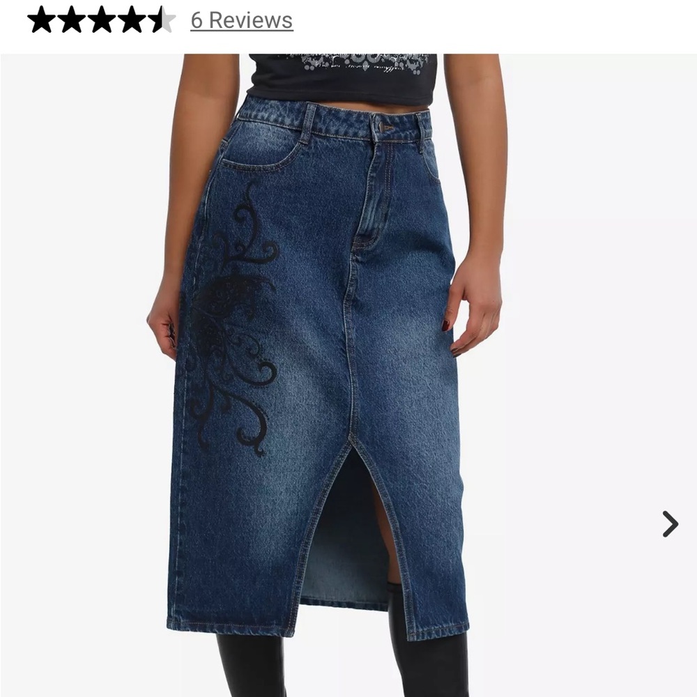 Hot Topic Denim Midi Skirt with Black Design